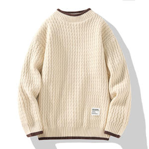 <span class=keywords><strong>Pull</strong></span> à col roulé à col roulé ample et à <span class=keywords><strong>la</strong></span> <span class=keywords><strong>mode</strong></span> pour hommes, tricoté avec une décoration à motifs et un logo sur le devant pour l'hiver - Product Image 1