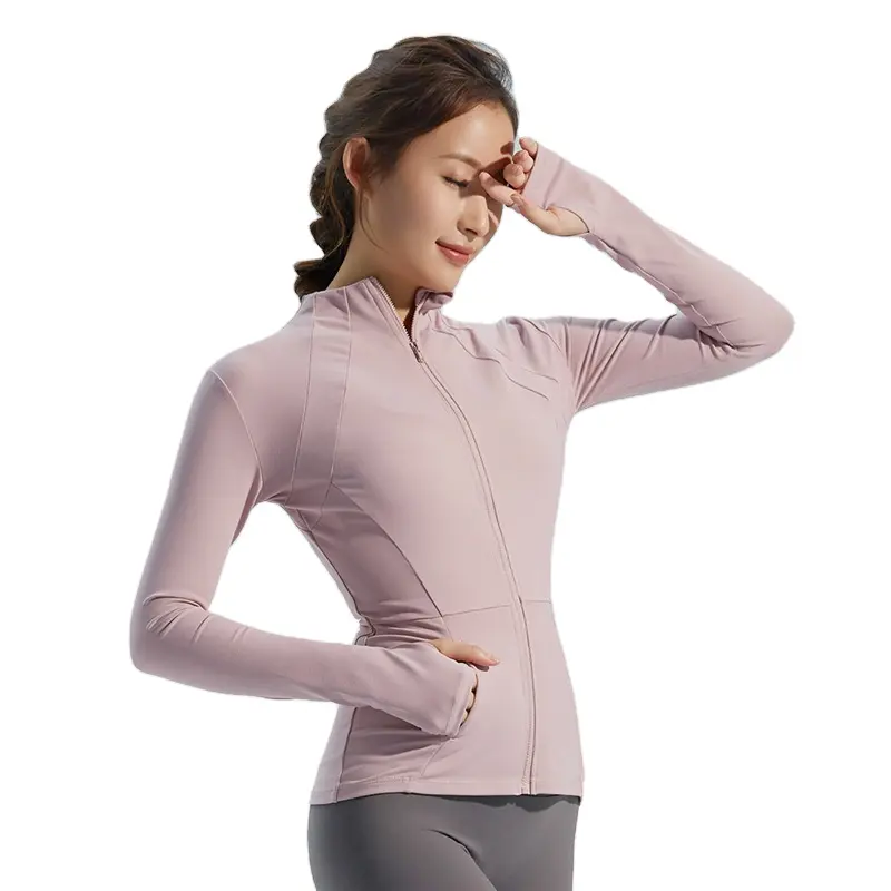 Jaket Olahraga Wanita, Kasual Cepat Kering Pakaian Yoga Sweatshirt Ramping Kebugaran Jaket Gym Lari Pakaian Olahraga Mantel