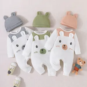 2023 autumn new casual baby long sleeved jumpsuit hat cute baby bear hoodie climbing suit children's clothing