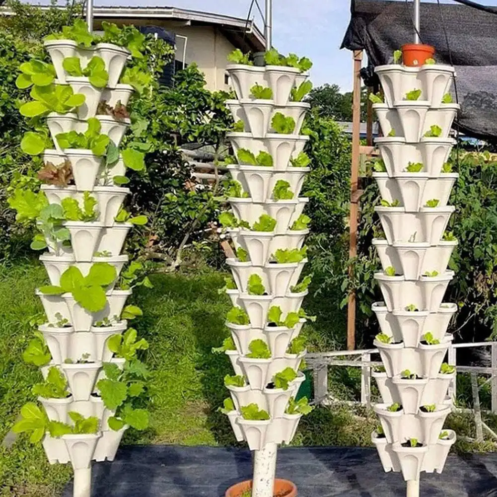 Torre de flores de plástico vertical, conjunto de vaso de plantas vertical barato para ambientes internos