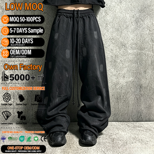 Pantalon de jogging ample en coton noir personnalisé, taille élastique, coupe oversize, grande taille, pour la vente en gros - Product Image 1
