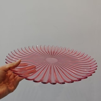 Assiette de présentation en verre rose cannelé de qualité supérieure, réutilisable, ronde, motif floral, pour restaurant et usage domestique quotidien
