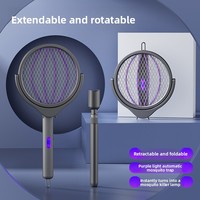 Nouvelle raquette anti-moustiques électrique télescopique rechargeable par USB, pliable, en PP, pour la maison, 2-en-1