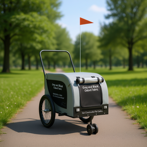 Remorque de vélo pour animaux de compagnie en tissu Oxford gris, structure en fer avec roues, transporteur pour animaux, utilisation en extérieur - Product Image 2