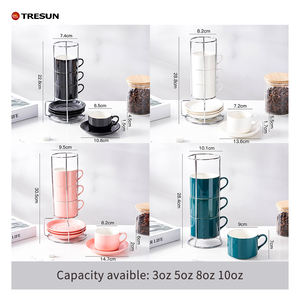 Tazas de Espresso de Cerámica Personalizadas con Platos, Tazas de Capuchino Apilables de 5 oz con Soporte Metálico para Café, Latte y Té, Juego de 4 - Product Image 2