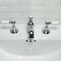 Robinet de lavabo traditionnel victorien à trois trous en laiton massif avec siphon en laiton à double poignée pour chambre à coucher