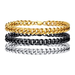 Hip Hop Punk Jewelry Gold Plated Stainless Steel Cuban Link Chain <b>Bracelets</b> for Men Women - Product Image 1