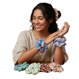 Handcrafted <b>Light</b> Weight Cotton Scrunchies Block Print Hair Ties Soft Stretch Ponytail Holders Reusable Fashion Hair Accessories - Product Image 6