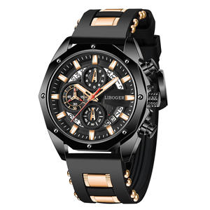 Reloj deportivo para hombre, cronógrafo de cuarzo, correa de silicona azul, esfera analógica, caja poligonal - Product Image 2