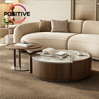 Ensemble de tables basses rondes de style Mid-Century Modern avec plateau en pierre frittée et bois de noyer, mobilier de luxe pour salon, vente en gros OEM