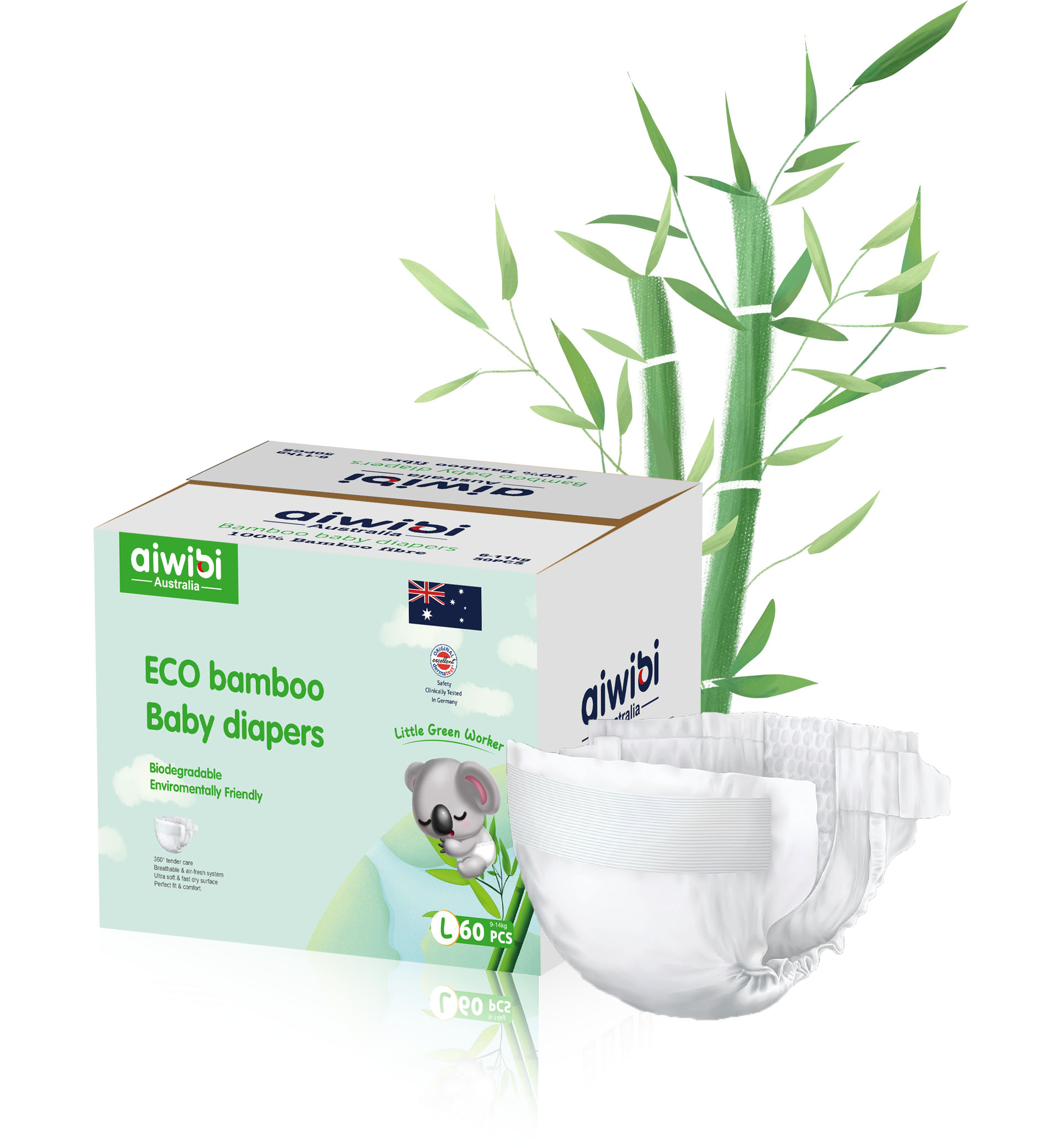 Высококачественные тонкие и мягкие новые биоразлагаемые детские подгузники из натурального бамбука AIWIBI