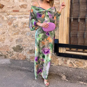 Robe <span class=keywords><strong>maxi</strong></span> élégante à épaules dénudées pour femmes, 2 pièces, imprimé floral, bretelles spaghetti, dos ouvert, cape, robe de soirée - Product Image 5