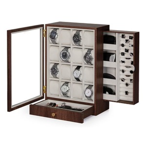 Caja de almacenamiento de relojes de madera con cajones y compartimentos para uso doméstico - Product Image 1
