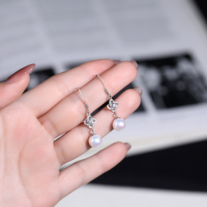 S925 <b>Sterling</b> <b>Silver</b> Vintage Hollow Four Leaf Clover Pearl <b>Dangle</b> <b>Earrings</b> Elegant Bridal Drop <b>Earrings</b> For Women Jewelry - Product Image 4