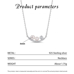 Collar de Plata S925 con Doble Perla de Agua Dulce y Colgante de Barra Arqueada con Diamantes CZ, Regalo de Joyería para Mujer - Product Image 6