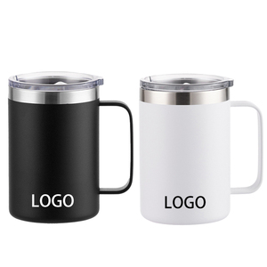 Mug isotherme en acier inoxydable de 16 oz avec logo personnalisé, couvercle et poignée, pour le bureau ou le camping - Vente en gros - Product Image 1