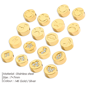 Emanco Perline Charm Rotonde in Acciaio Inossidabile Placcato Oro 14KPVD con <span class=keywords><strong>Emoji</strong></span>, Simpatici Cartoni Animati, Zampa, Cuore e Zirconi Intarsiati per Fai da Te - Product Image 2
