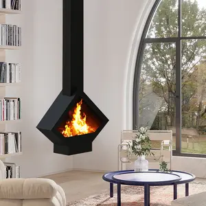 Factory supplier wall mounted indoor suspended hanging fireplace heating wood burning stove