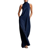 Robe longue sans manches à col haut pour femme, robe maxi de couleur unie, robe de soirée élégante décontractée pour l'été