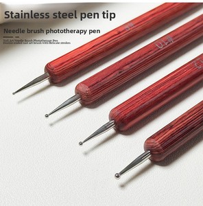Pinceau à ongles double embout avec manche en bois, brosse à liner en nylon ondulé et stylo à pois pour le nail art - Product Image 1