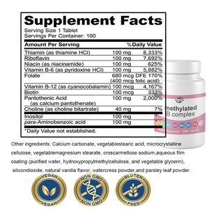 Comprimés de complexe B méthylé en marque blanche OEM, 100 comprimés, vitamines B1, B2, B3, B5, B6, B9, B12 activées, complément alimentaire pour l'énergie - Product Image 3