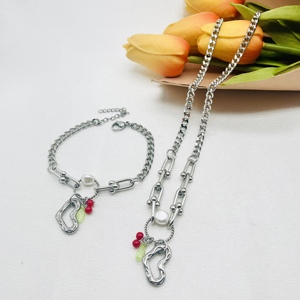 Collier et bracelet en acier inoxydable 316L <span class=keywords><strong>de</strong></span> qualité supérieure, perles <span class=keywords><strong>O</strong></span>, bijoux fantaisie, chaîne cœur ailé, collection Joyeria - Product Image 6