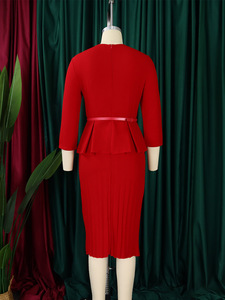 Nouvelle Collection : Robe de Bureau Hiver Chic pour <span class=keywords><strong>Femme</strong></span>, Col V, <span class=keywords><strong>Taille</strong></span> <span class=keywords><strong>Haute</strong></span>, Coupe Droite, Grande <span class=keywords><strong>Taille</strong></span>, Longueur Midi, Manches 3/4, Style Moulant - Product Image 5