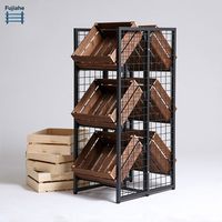 4-Tier metalen en houten displaystandaard, lange vloerstaande kruidenier met verstelbaar, zwaar retailrek voor thuis, keuken