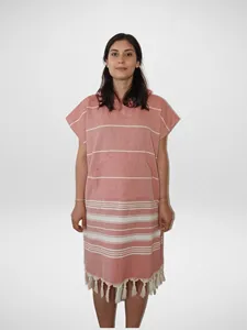 Adult Hooded Turkish Beach Towel Poncho Peshtemal Changing Robe Tassel