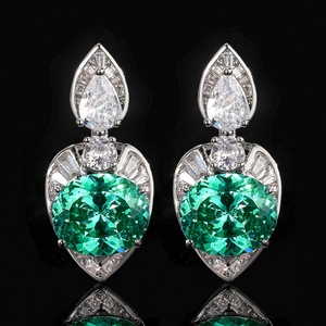 Boucles d'oreilles pendantes à pampilles en cuivre écologique, zircone cubique colorée taille ovale 10*12mm, bijoux fantaisie, vente en gros - Product Image 5