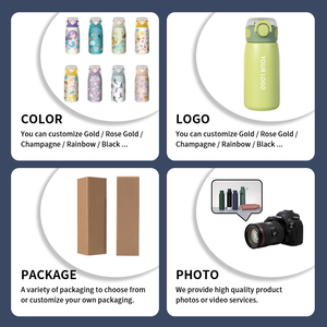 Custom Logo Eco Friendly Stainless Steel Flask 12oz Kids Cute Water Bottles With 2 in 1 Lid for School - Product Image 2