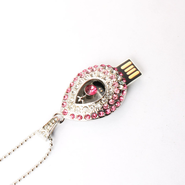 Pink Diamond Memory Flash Drive 64G Crystal U Disk Necklace Pen Pendrive Luxury Wedding Gift