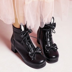 Big Size 48 Round Toe Cute Shoes High Chunky Heel Bunny Short Booties Ladies Ankle <b>Boots</b> Fancy Bowtie Cosplay Shoes - Product Image 6