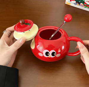Mug en céramique créatif et mignon avec couvercle et cuillère, design Apple Ins Wind, pour la maison, le bureau, cadeau de Noël, provenance de Chine continentale - Product Image 3
