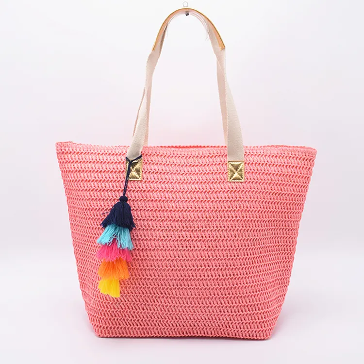 Manufacturer crochet knitted bag craft paper rope handbag fashion promotion women beach handbag tote bag