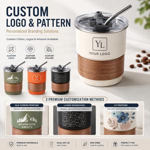 Gobelet isotherme personnalisé en acier inoxydable avec paille, manchon en bois écologique, tasse de voyage, cadeau promotionnel - Product Image 4