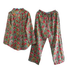 Floral Pajama Set 100% Cotton Long Sleeve Shirt and <b>Pants</b> Lightweight Breathable Summer Sleepwear Nightwear Loungewear - Product Image 1