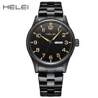 Montre-bracelet à quartz de luxe Helei pour hommes, simple, 43 mm, personnalisée, étanche, lumineuse, chiffres arabes, bracelet en acier inoxydable