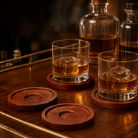 Ensemble de 6 sous-verres en résine et bois faits à la main avec support, sous-verres ronds bleus pour table basse