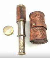 Télescope de poche antique en laiton fait main, longueur focale 500 mm, grossissement 4-9,9x, étui en cuir gaufré, thème nautique maritime