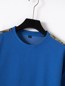 2024 été nouveau Style bleu Royal maillot de corps avec contraste couleur épaule épissage et motif gaufré T-Shirt à manches courtes - Product Image 6