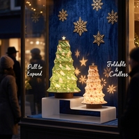 Lampe de nuit moderne en papier pliante pour arbre de Noël avec socle en bois, chargement par USB, décoration à commande tactile réglable, rechargeable