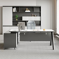 Conjunto de Silla y Escritorio Ejecutivo en Forma de L Blanco, Diseño Moderno y Minimalista, Muebles de Oficina de Alta Gama para Gerentes y Supervisores