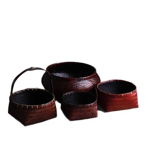 Bamboo Woven Charcoal <b>Basket</b> Set Handmade Round <b>Storage</b> For Tea Room Living Room - Product Image 5