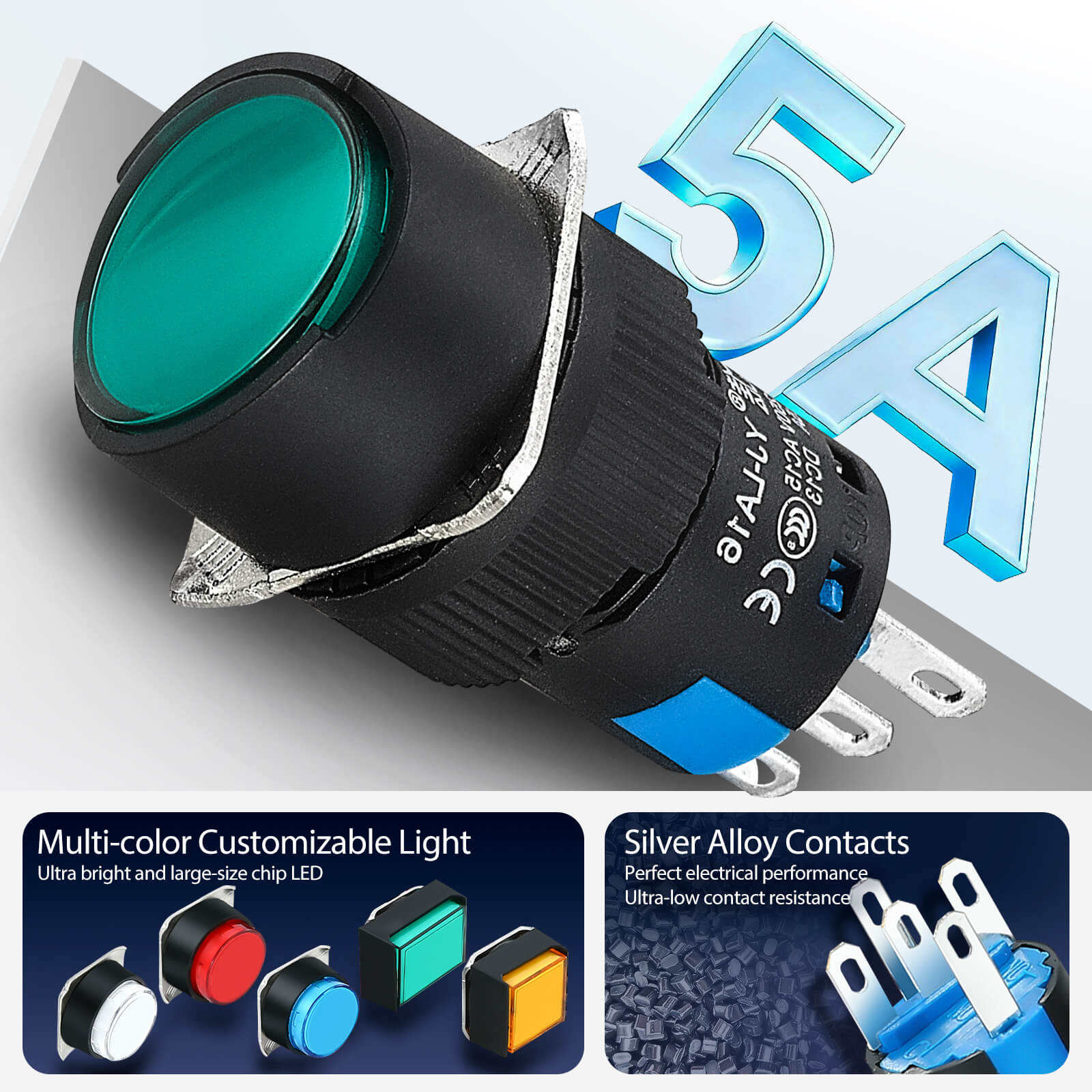 <strong>5A</strong> 10A 12V 24V <strong>220V</strong> IP65 Durable Waterproof Metal Plastic Self Lock Reset <strong>Push</strong> <strong>Button</strong> <strong>Switch</strong> for Electric Control with Led Light