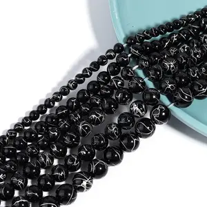 JC Wholesale high quality natural stone beads 4-12mm Silver Silk Black beads natural stones loose gemstones beads