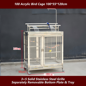 Cage à oiseaux extra-large en acier inoxydable, volière robuste pour perroquets et calopsittes avec plateau amovible - Product Image 5