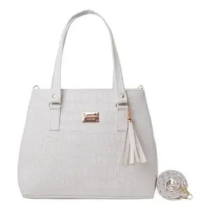 Sac fourre-tout de luxe pour femme Fana Ileana, motif alligator blanc, en cuir microfibre, avec poignée supérieure et fermeture à rabat, style décontracté - Product Image 1