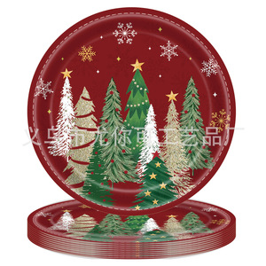 Assiettes en papier de Noël, design arbre rouge et vert, jetables, pour les fêtes et les célébrations - Product Image 1