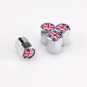 For UK England Flag 4pcs 1set Car Logo Fine Car Black Tire Tyre The United Kingdom Wheel Valve Stems Caps